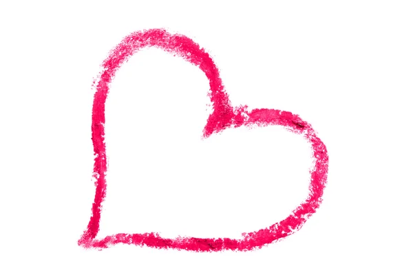 Forma d'amore disegnata con rossetto su sfondo bianco — Foto Stock