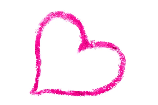 Forma d'amore disegnata con rossetto su sfondo bianco — Foto Stock