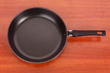 Frying pan on table clipart