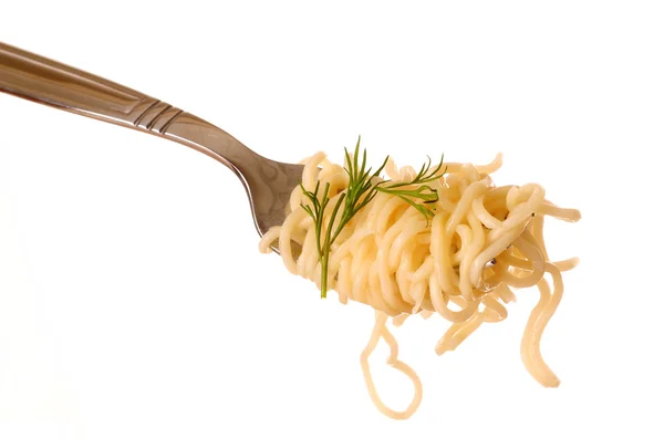 Špagety na vidličku, izolované — Stock fotografie