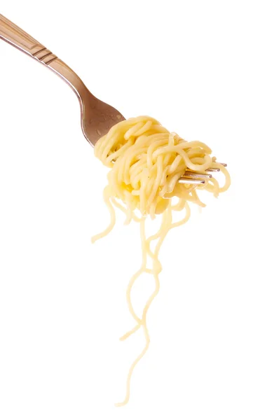 Spaghetti na widelec na białym tle — Zdjęcie stockowe