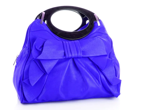 Beyaz zemin üzerinde izole mavi kadın çanta — Stok fotoğraf