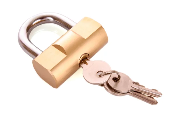 锁和钥匙上白 — Stockfoto
