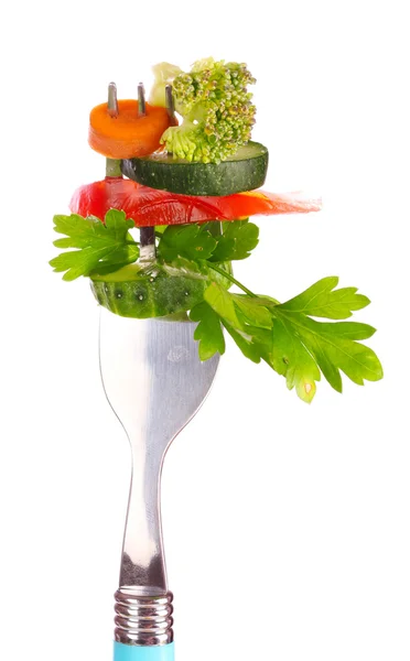 Verduras en tenedor aislado en blanco — Foto de Stock