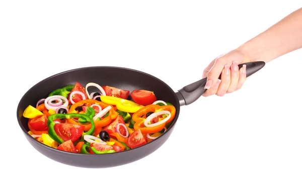 在一个平底锅切蔬菜 — 图库照片