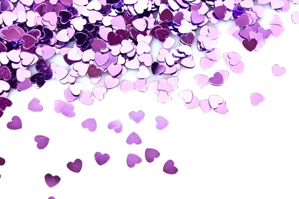 Fialové srdce v podobě konfety na bílém pozadí — Stock fotografie