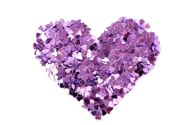 stock image Violet hearts in the form of confetti on white