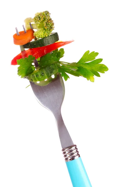 Vegetables on fork isolated on white Stock Image