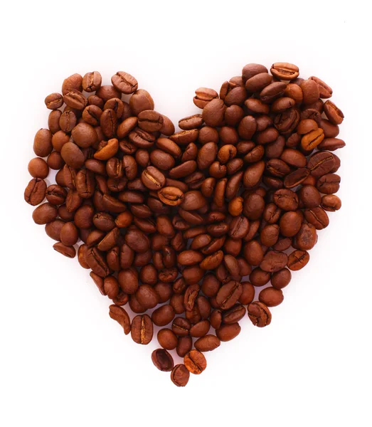 Gebrande koffiebonen in de vorm van het hart — Stockfoto