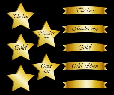 Collection of gold stars and ribbons with inscript clipart