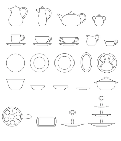 Набор посуды, план — стоковый вектор