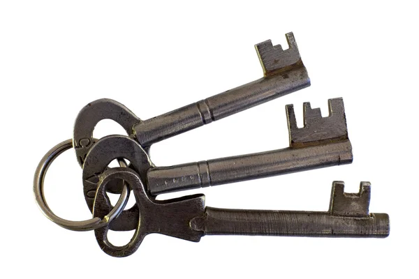 पांढरा प्रती जुन्या चाव्यांचा बंच — स्टॉक फोटो, इमेज