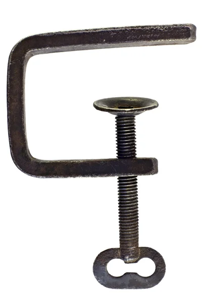 Old rusted G-clamp over white — Stock Photo, Image