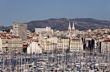 View from old port to Marseille, France clipart