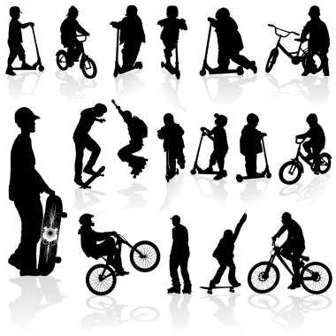 Silhouettes children and man clipart