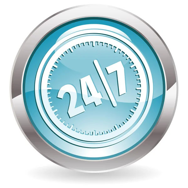 Gloss Button with twenty four hours by seven days — Stock Vector