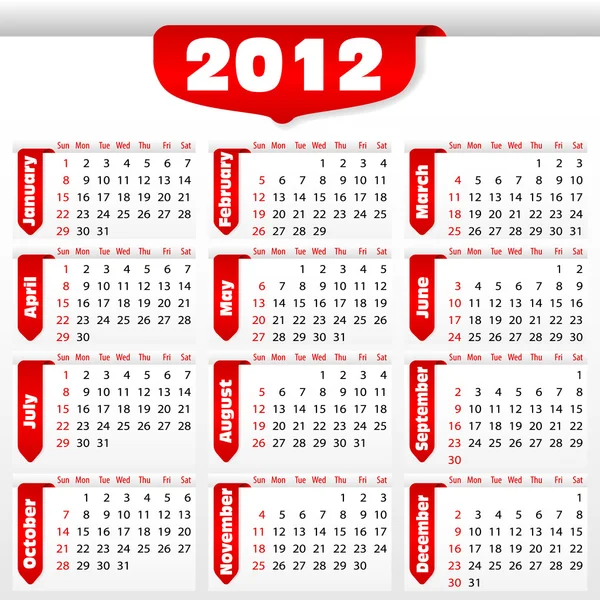 Calendario per il 2012 — Vettoriale Stock
