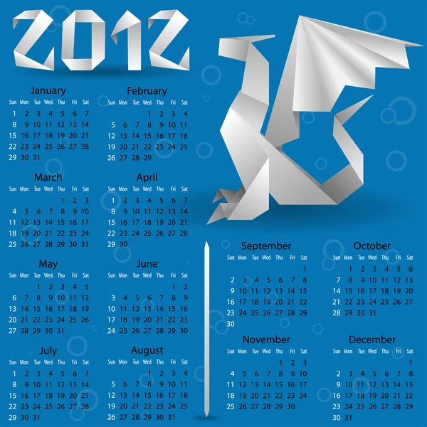 Kalender för 2012 med origami drake — Stock vektor