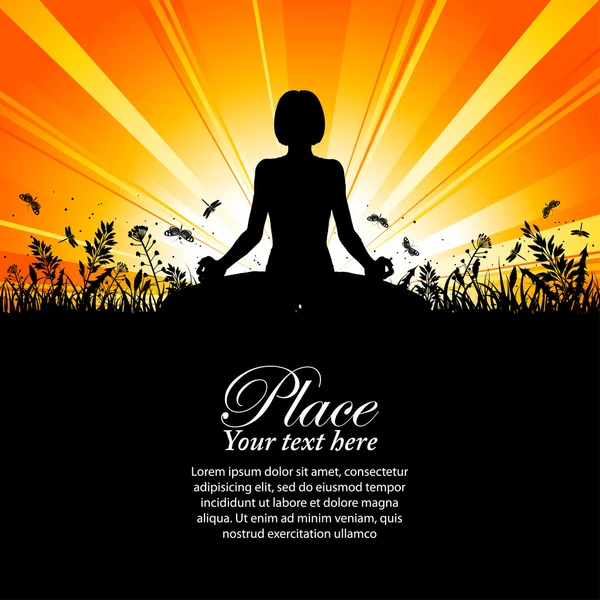 Silhouette of a Girl in Yoga pose — Stock Vector