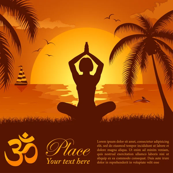 Silhouette of a Girl in Yoga pose on Summer background — Stock Vector
