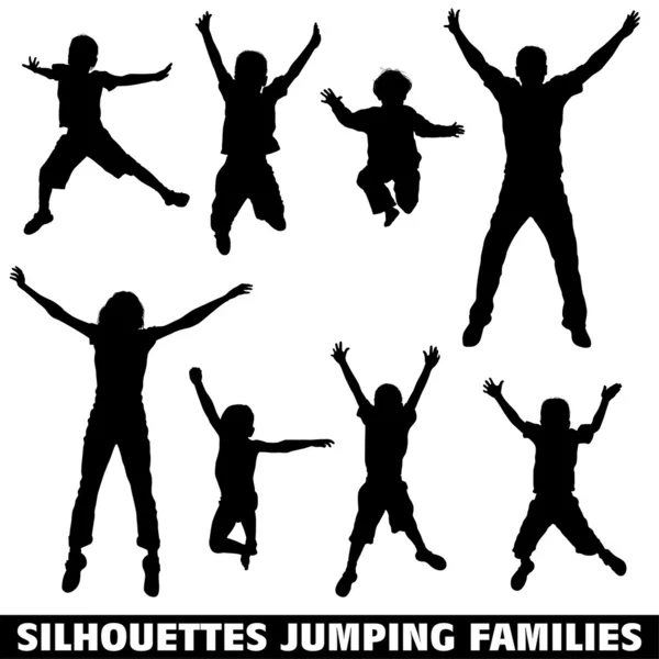 Silhouette happy jumping family Stock Vector