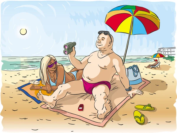Hombre y mujer en la playa Ilustraciones de stock libres de derechos