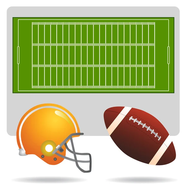 Terrain de football américain, ballon et casque — Image vectorielle