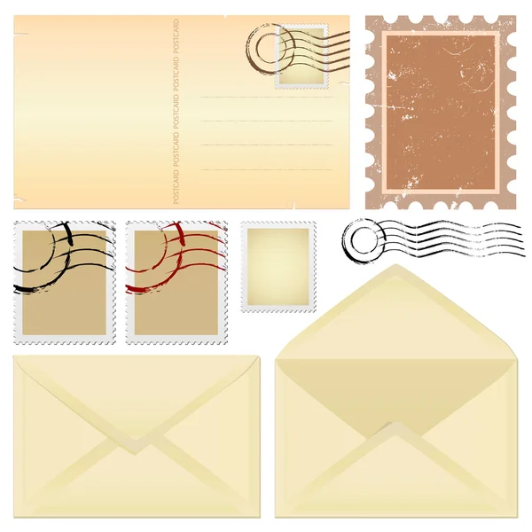 Kartpostal ve pulları — Stok Vektör