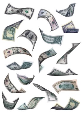 Different dollar bills falling clipart