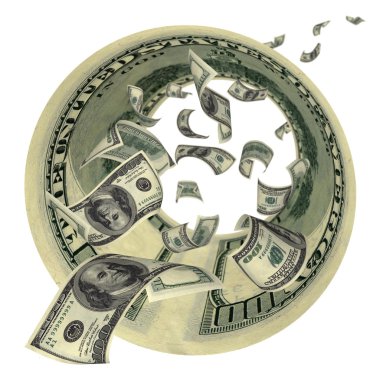 Flying money in a dollar's pipe clipart