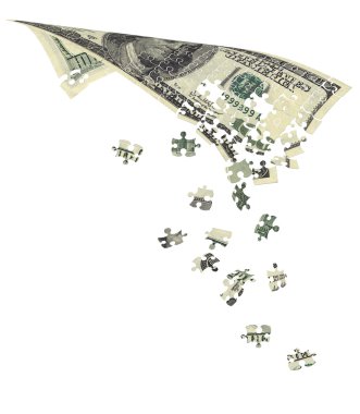 Hundred dollar bill decomposed into puzzles clipart