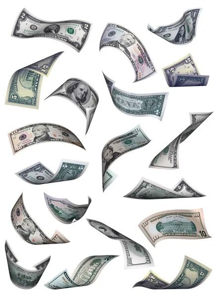 Different dollar bills falling — Stock Photo, Image