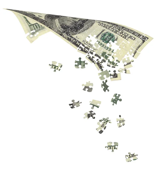 Hundred dollar bill decomposed into puzzles — Stock Photo, Image