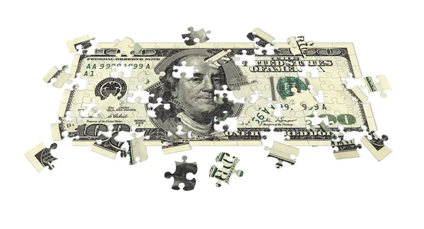 Hundred dollar bill puzzled — Stock Photo, Image