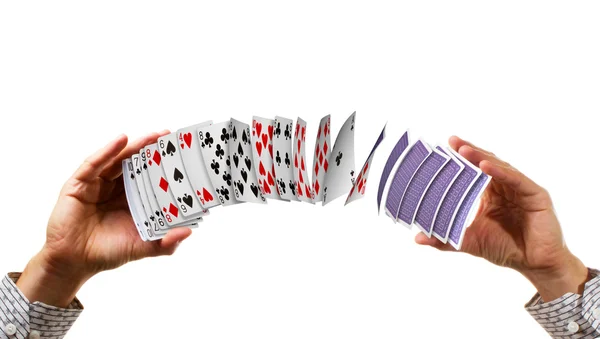 Cards fly between hands. — Stock Photo, Image