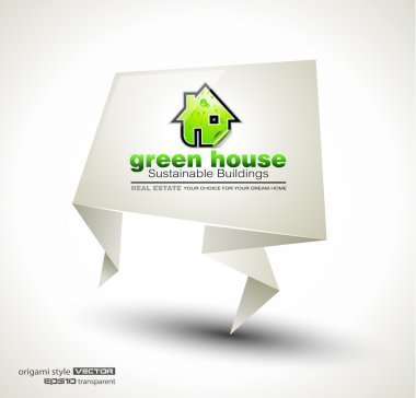 Green Real Estate abstract origami paper stand clipart