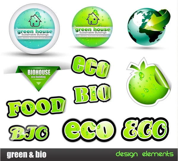 Еко & зелений біо комплект наклейок — стоковий вектор
