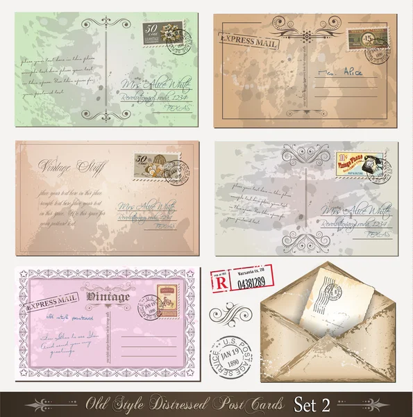 Notleidende Postkarten alten Stils (Set 2)) — Stockvektor