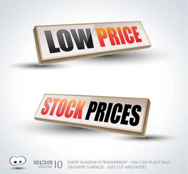 Precios de acciones y precios bajos Paneles 3D — Vector de stock