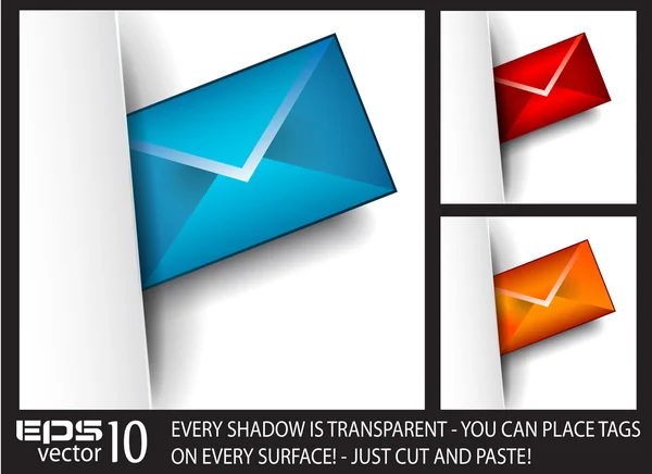 E-Mail-Papiertag mit transparenten Schatten — Stockvektor