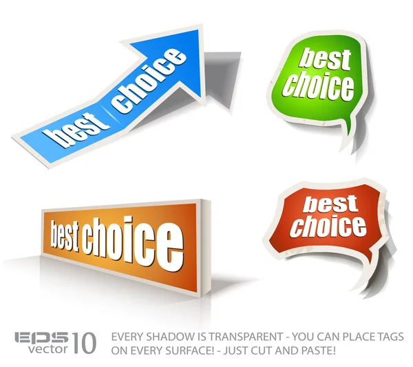 Set di adesivi bolla vocale "Best Choice" con ombre trasparenti — Vettoriale Stock