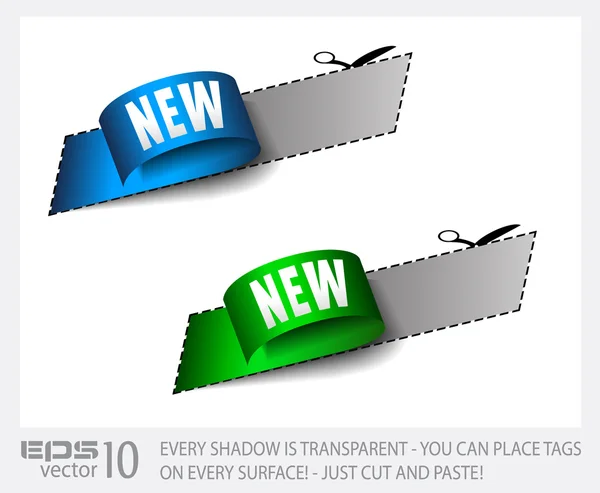 Neue Aufkleberanhänger mit transparenten Schatten. — Stockvektor