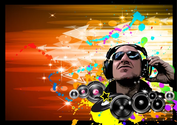 Künstlerischer Disco-Flyer mit DJ-Form — Stockvektor