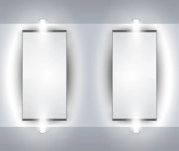 Panneau de salle d'exposition pour produit avec projecteurs LED — Image vectorielle