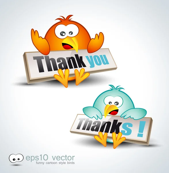 Uccelli dei cartoni animati divertenti icona 3D per dire "Grazie " — Vettoriale Stock