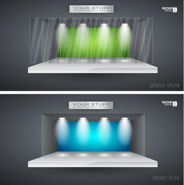 Showroom para el producto con proyectores led — Vector de stock