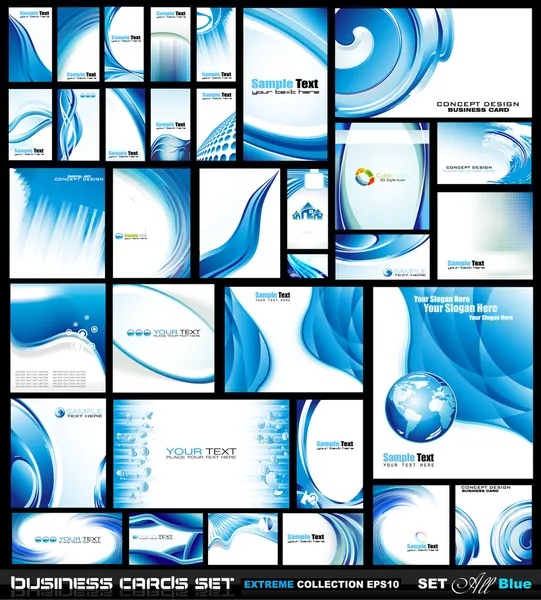企業のビジネス カード コレクション: 青い波 — ストックベクタ