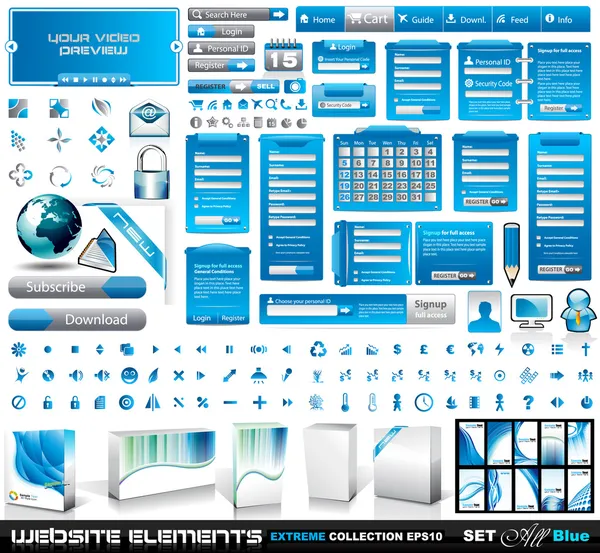 Web elementy kolekcja extreme 2 wszystkie niebieskie — Wektor stockowy