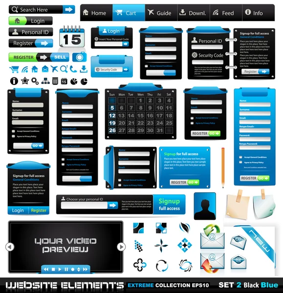 Web design elements extreme collection 2 schwarzblau — Stockvektor