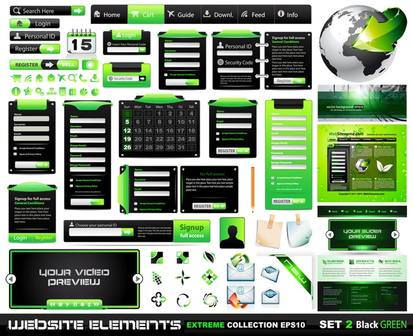 Elementos de web design coleção extrema BlackGreen — Vetor de Stock